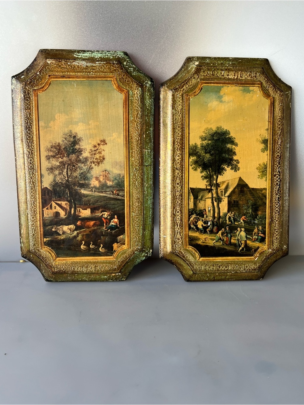 pair of vintage Italian Florentine wood wall plaques